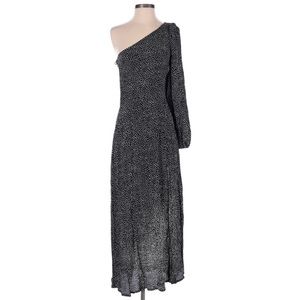 Free People One-Shoulder Black Polka Dot Midi Dress | Size 2